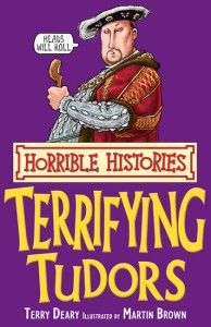 Horrible Histories: Terrifying Tudors, a 1998 children's book depicting Henry VII holding a bitten turkey leg.